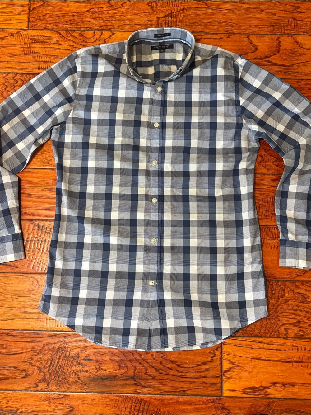 Banana Republic Navy and White Plaid Button-Down Shirt